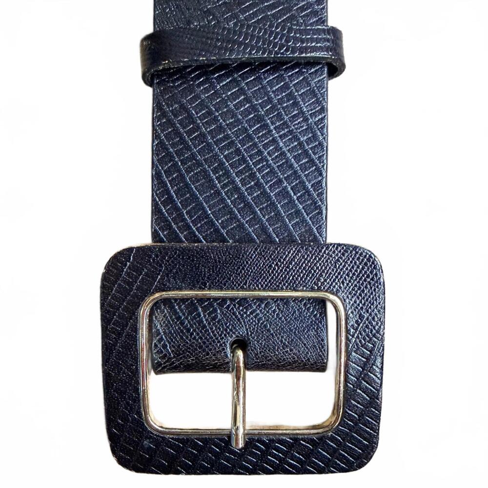 Vintage Oscar de la Renta Black Embossed Leather Wide Waist Belt w/Gold Buckle - Picture 3 of 11